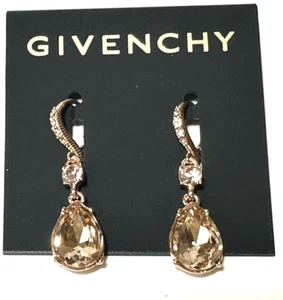 GIVENCHY Rose Gold-Tone Pavé & Pear-Shape Crystal Double Drop Earrings NWT - Picture 1 of 10