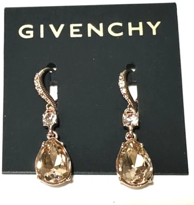 New GIVENCHY Pavé & Pear-Shape Crystal Double Drop Earrings in Rose Gold-Tone - Image 1 of 4