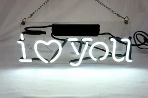 I Love You Neon Sign Light Wedding Home Room Wall Decor Real Glass Tube 14"x7" - Picture 1 of 6