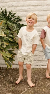 Rylee + Cru Palm Check Print Board Shorts Little Boys' 4-5Y Beige/Brown Pull On - Picture 1 of 18