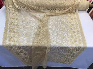GOLD TREE DESIGN WITH FLOWERS AND GLITTER SEQUINS ON A MESH LACE-BY YARD. - Picture 1 of 9