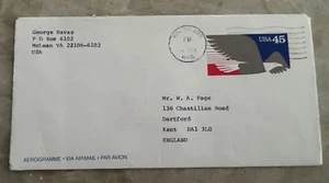 UC63a (White Paper) Postally Used Aerogramme to England RARE - APS Life Member - Bild 1 von 1