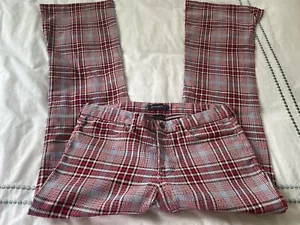 Women’s Abercrombie &Fitch Red Blue Black Plaid Bell Bottoms 4 - Picture 1 of 7