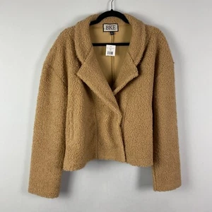 BKE Buckle Sherpa Jacket Womens XL Brown Teddy Fleece Pockets Snap Crop - Picture 1 of 11