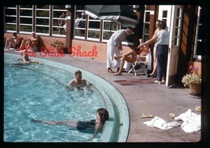 woman wearing sunglasses man in resort pool original 1960 Kodachrome 35mm slide - Picture 1 of 1