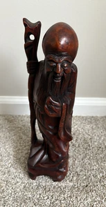Vintage 12" Rosewood Hand Carved Shou xing Sculpture God Of Longevity Shou Lao - Picture 1 of 4