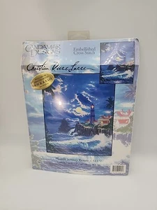 Candamar Designs MOONLIT SERENITY PICTURE Cross Stitch Kit ~Lighthouse Ocean NEW - Picture 1 of 3