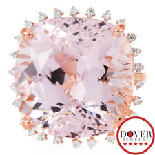 Estate Diamond 20.16cts Pink Morganite 14K Gold Cushion Halo Ring 7.8Gr NR