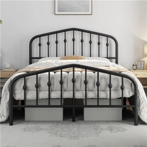 Metal Platform Bed Frame with Crown-inspired Design Headboard for Home Furniture - Picture 1 of 22