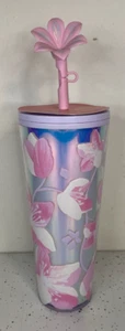 Starbucks 24oz.Cherry Blossom Tumbler With Silicone Straw Topper 2024 NWT - Picture 1 of 5