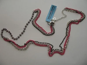 Nuevo Collar de Cadena Harajuku Lovers Negro Rosa Plata Nuevo con Etiquetas Cristales Rosa $75.00 - Imagen 1 de 2