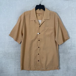 Tommy Bahama Mens Hawaiian Shirt Peach Orange Jacquard L Silk Short Sleeve - Picture 1 of 7