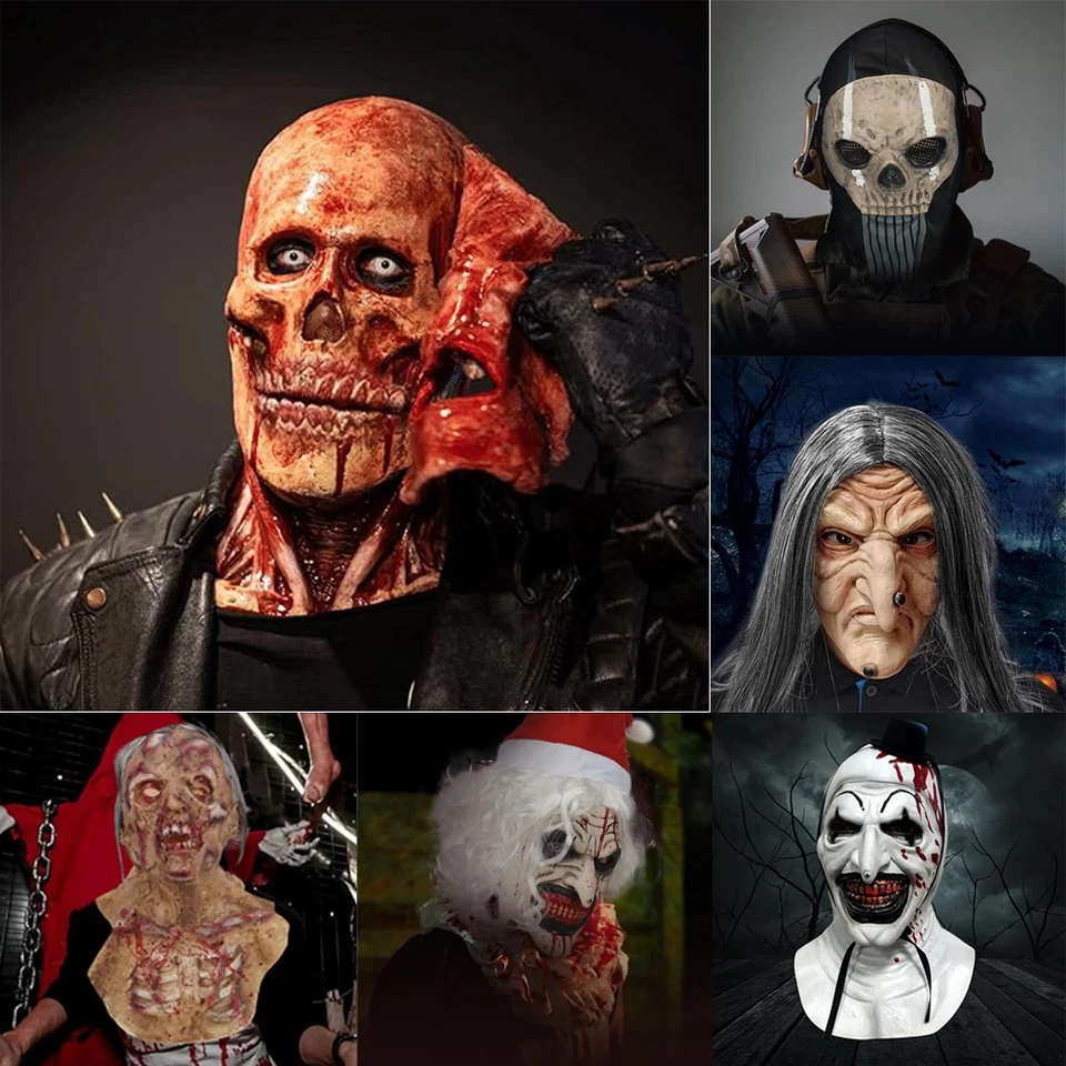 Full Head Skull Mask Helmet w/ Movable Jaw Halloween Party Prop Latex Headgear - Image 1 of 1