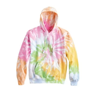 Retro Tie Dye Pastel Rainbow Swirl Hooded Sweatshirt - Picture 1 of 2