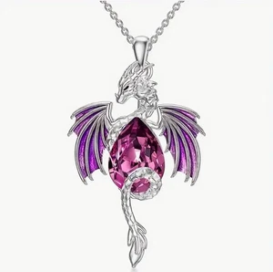 Mystic Purple Dragon Teardrop Gem Pendant Fantasy Gothic Jewelry Gift Boxed - Picture 1 of 3