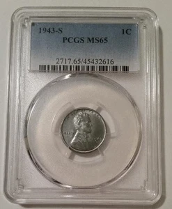 1943 S Lincoln Wheat Steel Cent MS65 PCGS - Picture 1 of 4