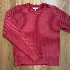 Rag & Bone roter gerippter Baumwollpullover Damen kleiner Rundhalsausschnitt Strukturstrick - Bild 1 von 8