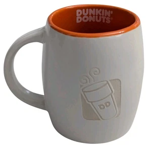 Dunkin Donuts DD Embossed Etched Engraved Coffee Mug Cup Orange White Classic  - Picture 1 of 7