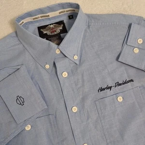 NEU Harley Davidson Oberhemd bestickt Herren M blau Button Down Langarm - Bild 1 von 8