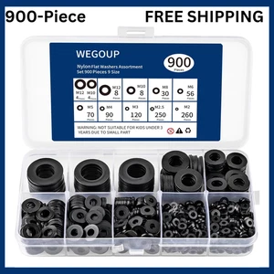 900-teiliges Nylon Flachscheiben Sortiment Set schwarz Kunststoff Flachscheiben für Schrauben - Bild 1 von 7