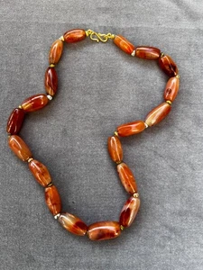 ❧ Antiguo collar de cuentas de barril de ágata cornalina de 17 pulgadas cierre Vermeil - Imagen 1 de 7