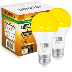 Dusk to Dawn Bug Light Bulbs Outdoor, 1900K Amber Yellow, 600 Lumen, LED 9.5W... - Picture 1 of 8