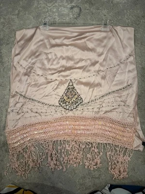 Lenço Sue Wong seda vestido xale rosa claro branco mão miçangas lantejoulas grande 27 - Imagem 1 de 4