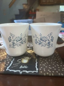 VINTAGE CORNING Colonial Mist Tazza Caffè Tè 2 Tazze Fiori Blu. Manico a D - Foto 1 di 4