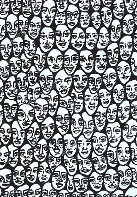 Original 3.5x5in. Black Ink Drawing Outsider Hand Drawn Art Signed Faces OOAK  - Image 1 of 2