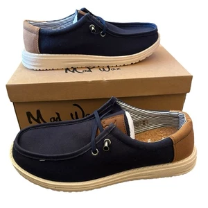 Mad Wax Grimes marineblau/hellbraune Halbschuhe Größe 11 UK leichte Slipper Schuhe - Bild 1 von 12