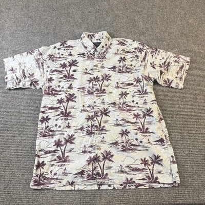 Peter Huntington Shirt Mens Medium Purple White Hawaiian Palm Tree Cotton Resort - Image 1 of 4