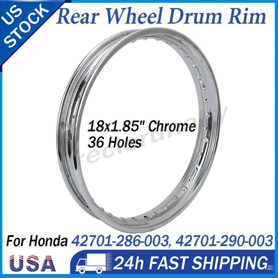 Llanta de tambor de rueda trasera cromada 18x1,85" 36 orificios para Honda SL125K SL175 SL175K SL350 Foto 1 de 4