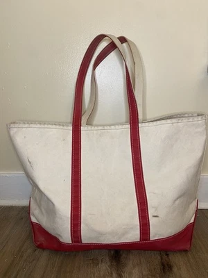 LL Bean Boat And Tote Grande Hecho en EE. UU. Rojo y Blanco Foto 1 de 4