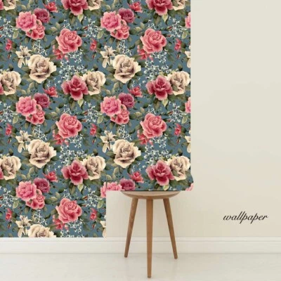 Red Floral Living Room&Bedroom Decor Paper Peel Stick Wallpaper Self-Adhesive 3m - Image 1 of 4