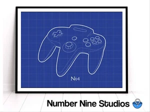 Nintendo N64 Controller Illustration Blueprint Artwork Print A3 signed by artist - Picture 1 of 6