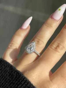2.20Ct Pear-Cut VVS1 Moissanite Halo Engagement Ring 14k White Gold Plated - Picture 1 of 5