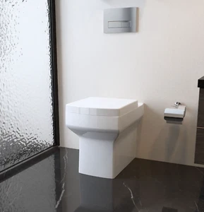 AICA Bathroom Back To Wall Toilet Modern Square BTW Pan Soft Close Seat White WC - Picture 1 of 8