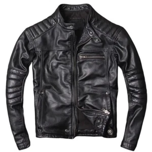 Men's Black Leather Jacket Genuine Soft Sheep skin Biker Café Racer Style - Picture 1 of 6