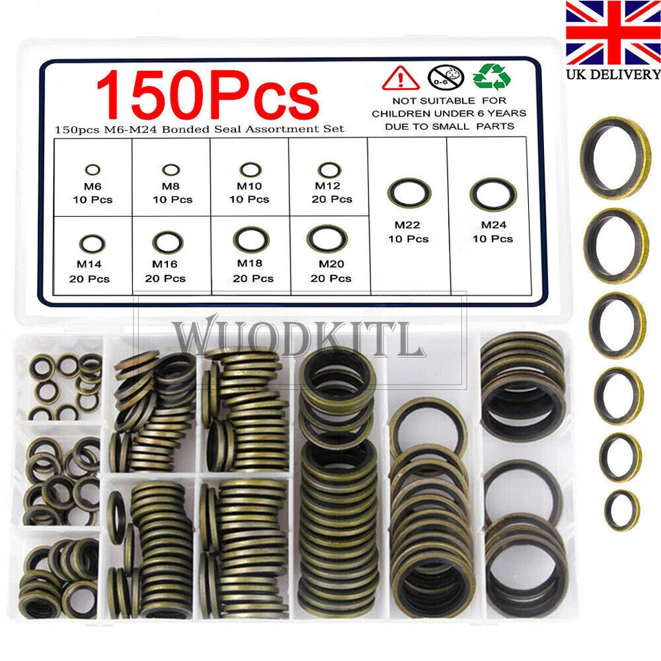 150x Bonded Seal Washers M6-M24 Kit Washer Hydraulic Oil Petrol Sealing Washers