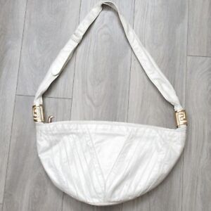 Vintage Sharif Handbag Women White Leather Mod Hobo Gold Tone Purse Shoulder Bag