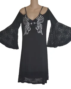 Vestido Negro Mujer Grande Gótico Midi Hada Grunge Gótico Punk Mariposa Disfraz - Imagen 1 de 9
