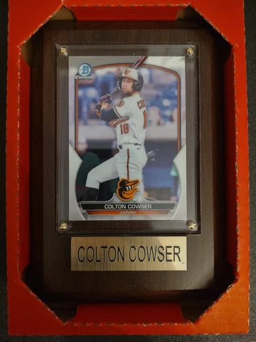 2023 Bowman Chrome Colton Cowser Baltimore Orioles Wood Plaque Cover