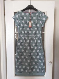 White Stuff Dress Sz 8 Sea Kelp Polka Dot Summer Cotton Daisy Spot Women's NWT - Picture 1 of 11