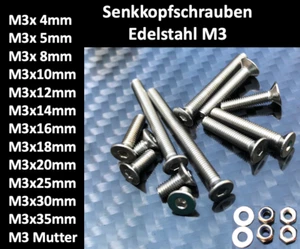 10xRC Schraube Edelstahl Innensechskant Senkkopf M3x4 5 8 10 12..35 Imbus Mutter - Bild 1 von 2