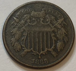 1868 - US Two Cent Piece - Exact Coin Imaged #2C49 - Picture 1 of 2