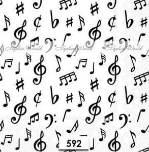 (592) ZWEI Papier LUNCHEON Decoupage Kunst Handwerk Servietten - MUSIKNOTEN MUSIK - Bild 1 von 3