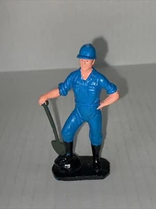 1986 Remco Blue Worker Man with Shovel Small Figure 3.25" tall - Picture 1 of 2