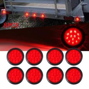 8pc Red 4" LED Trailer Tail Light Truck Stop For Kenworth Peterbilt Freightliner