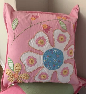 Pottery Barn Kids Pink Embroidered Flower Patches SHAM 16x16 Cover & Insert - Picture 1 of 10