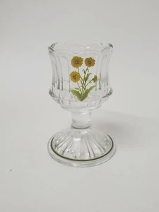VINTAGE FENTON CANDLE HOLDER YELLOW PAINTED FLOWERS SIGNED COLLECTIBLE - Picture 1 of 12